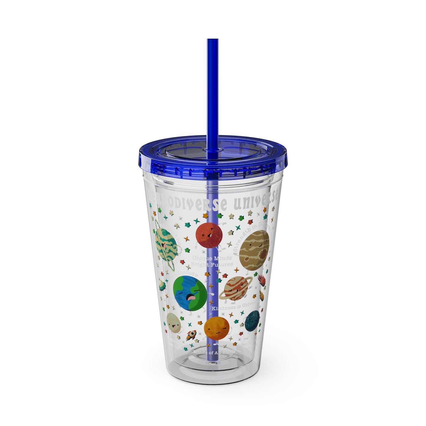 Neurodiverse Universe - Girl Astronaut -Sunsplash Tumbler with Straw, 16oz