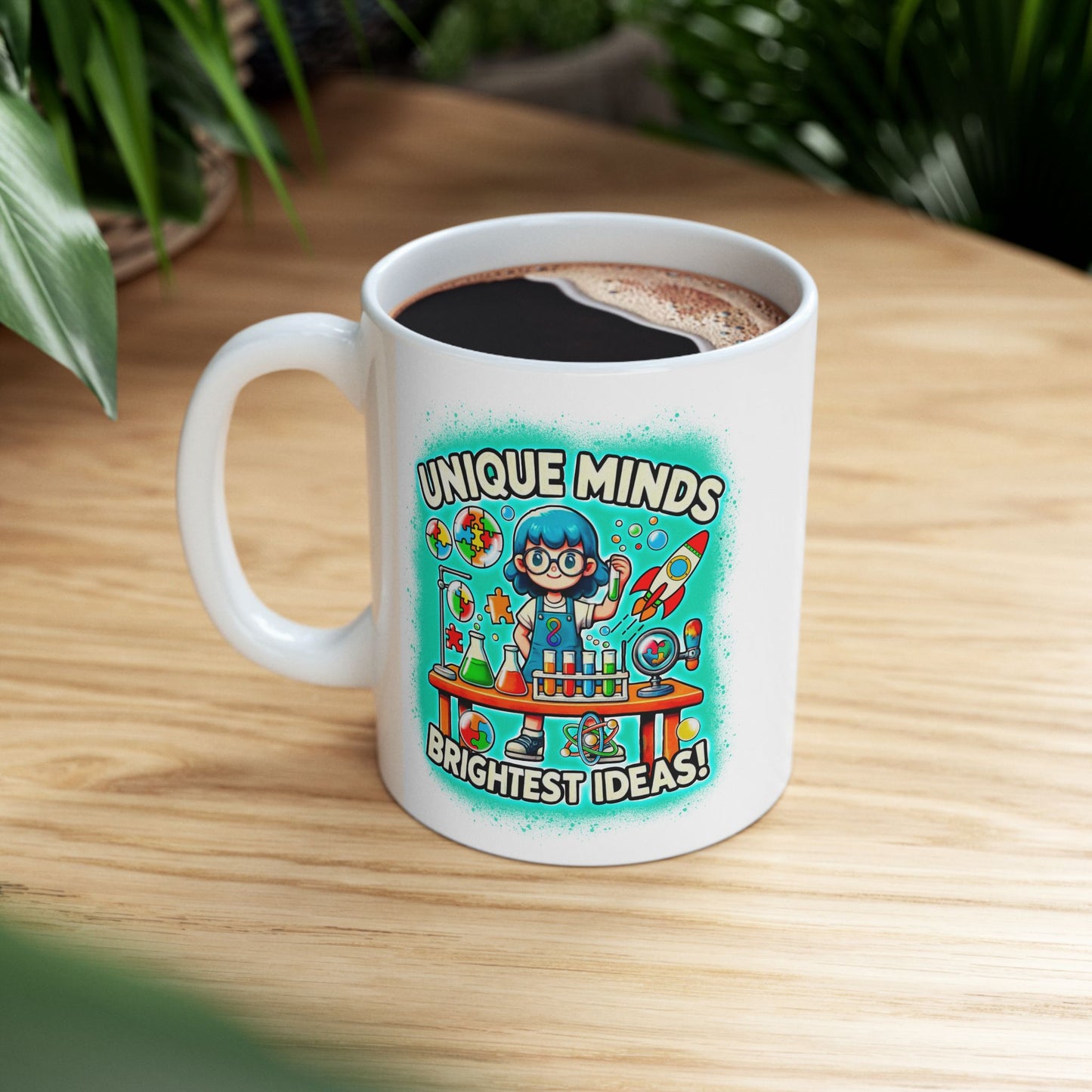 Unique Minds, Brightest Ideas - Girl Scientist - Ceramic Mug, (11oz)