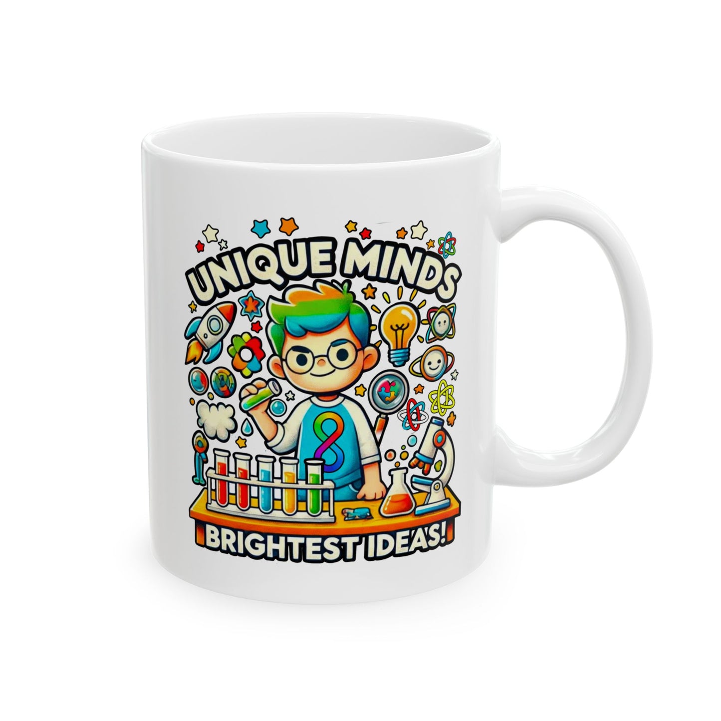 Unique Minds, Brightest Ideas - Boy Scientist  - Ceramic Mug, (11oz, 15oz)