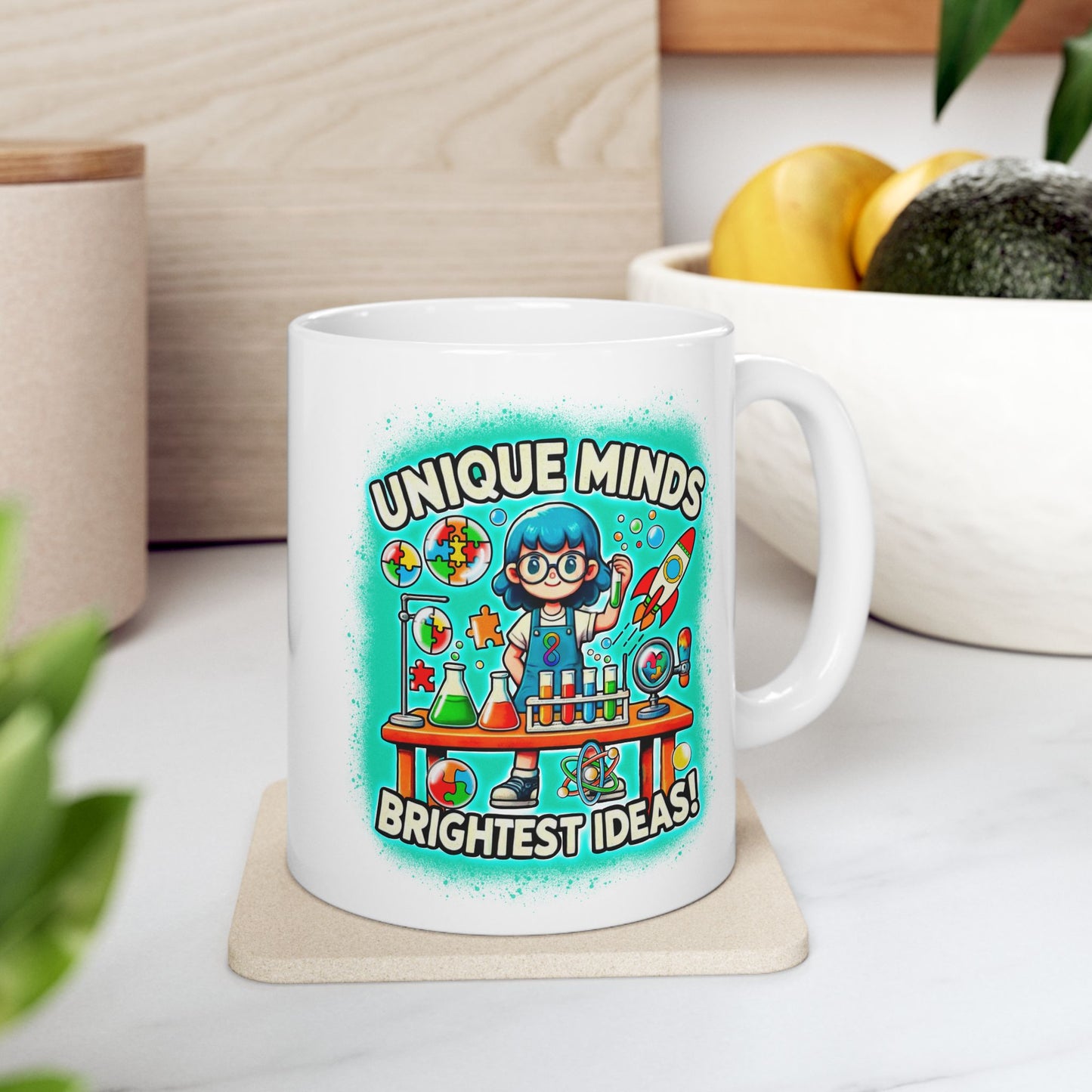 Unique Minds, Brightest Ideas - Girl Scientist - Ceramic Mug, (11oz)