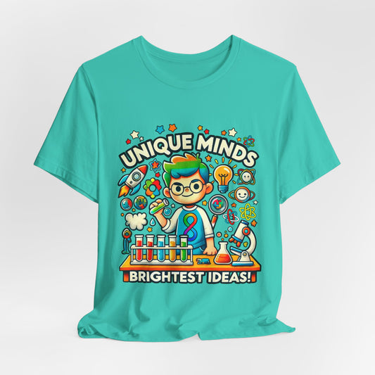 Unique Minds, Brightest Ideas - Boy Scientist - Adult Unisex Jersey Short Sleeve Tee