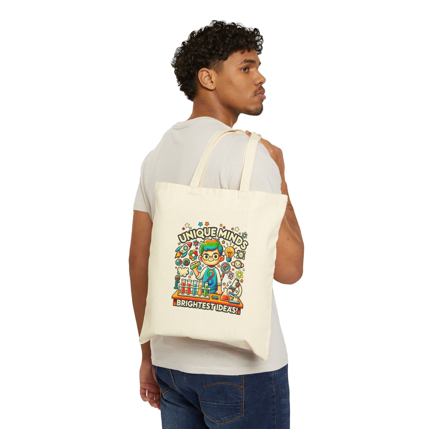 Unique Minds, Bright Ideas - Boy Scientist - Cotton Canvas Tote Bag