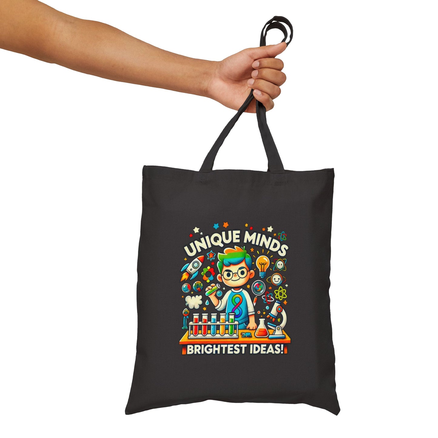 Unique Minds, Bright Ideas - Boy Scientist - Cotton Canvas Tote Bag