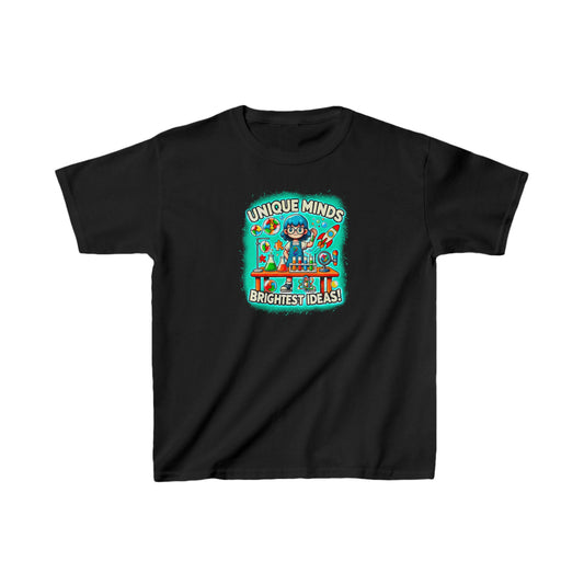 Unique Minds, Brightest Ideas - Girl Scientist - Kids Heavy Cotton™ Tee