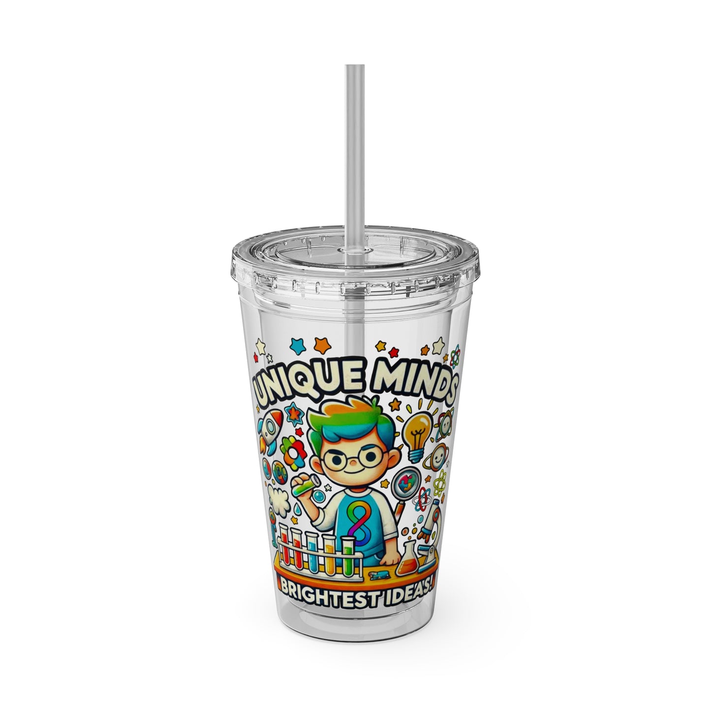 Unique Minds, Brightest Ideas - Boy Scientist - Sunsplash Tumbler with Straw, 16oz