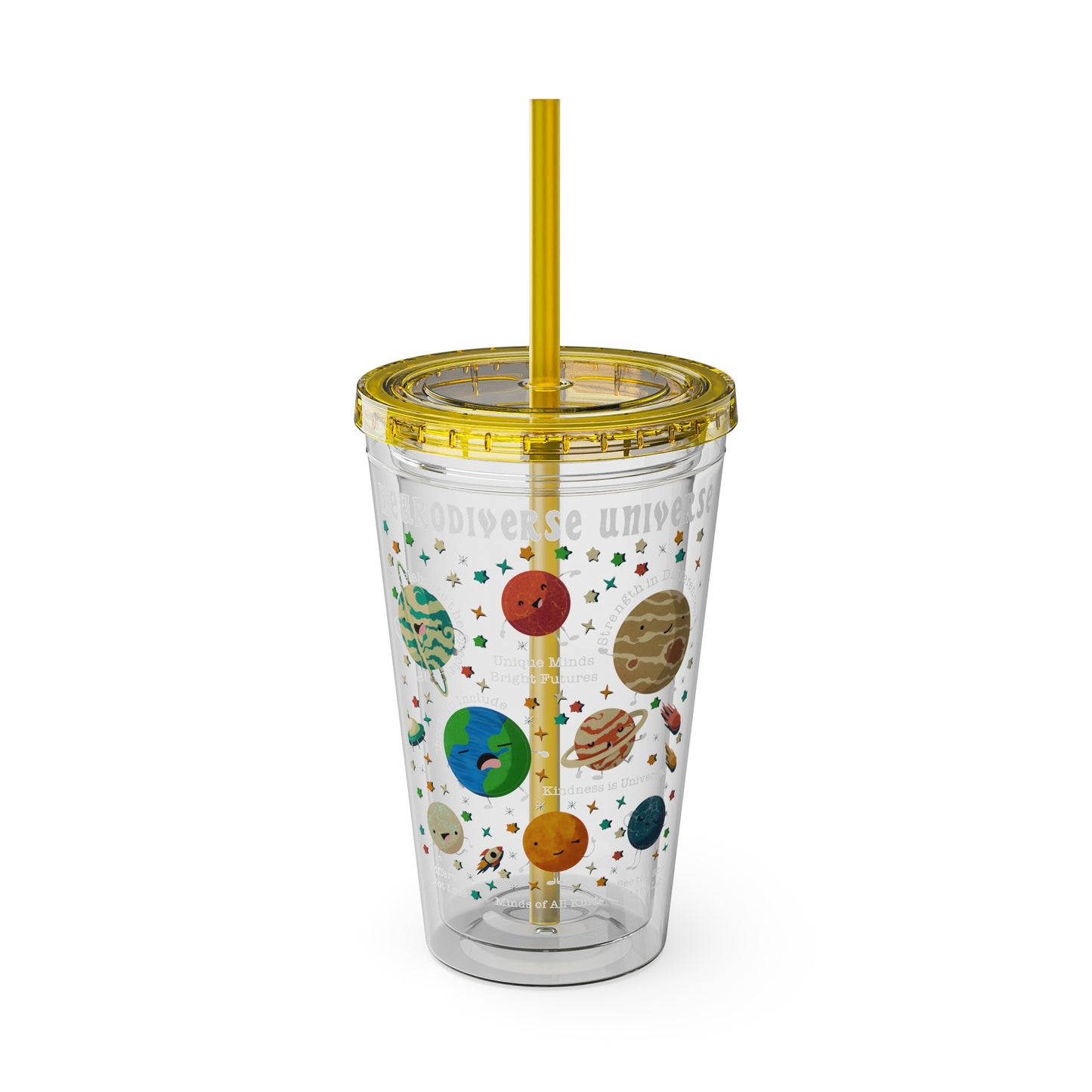 Neurodiverse Universe - Girl Astronaut -Sunsplash Tumbler with Straw, 16oz