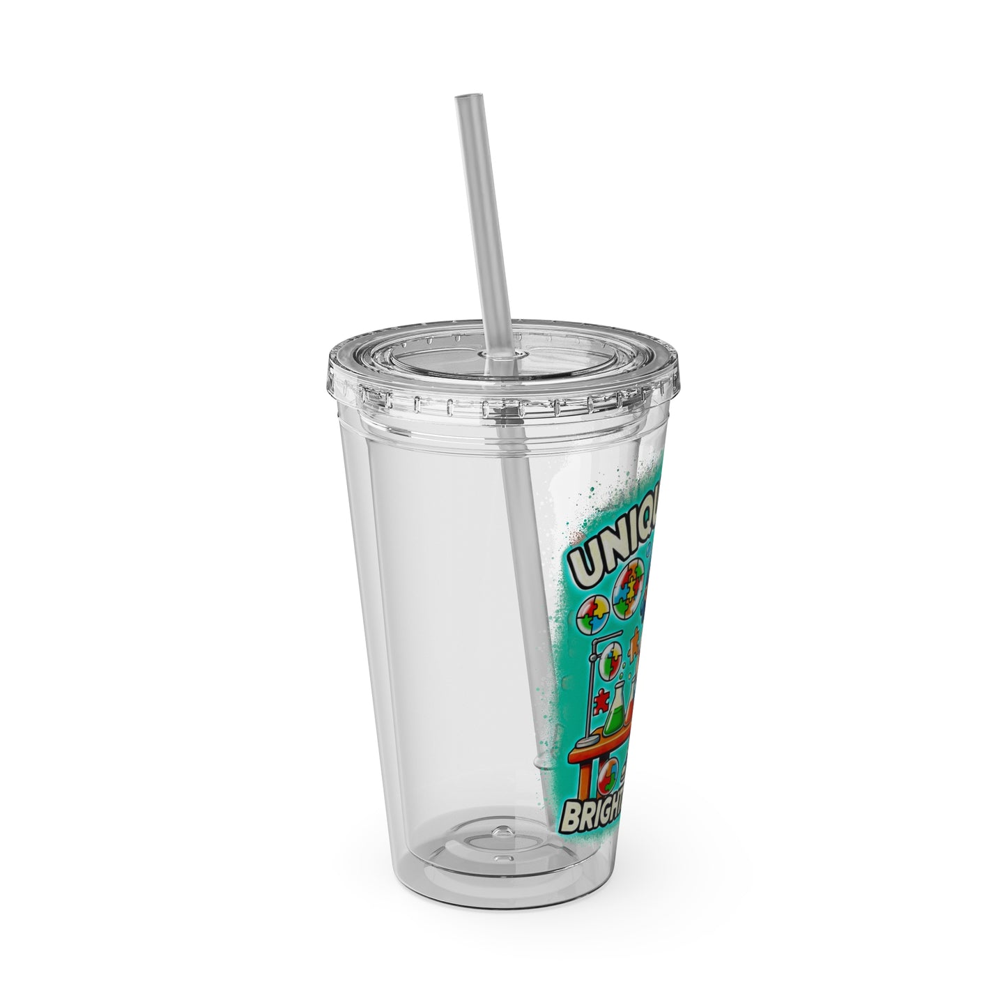 Unique Minds, Bright Ideas - Girl Scientist  -Sunsplash Tumbler with Straw, 16oz