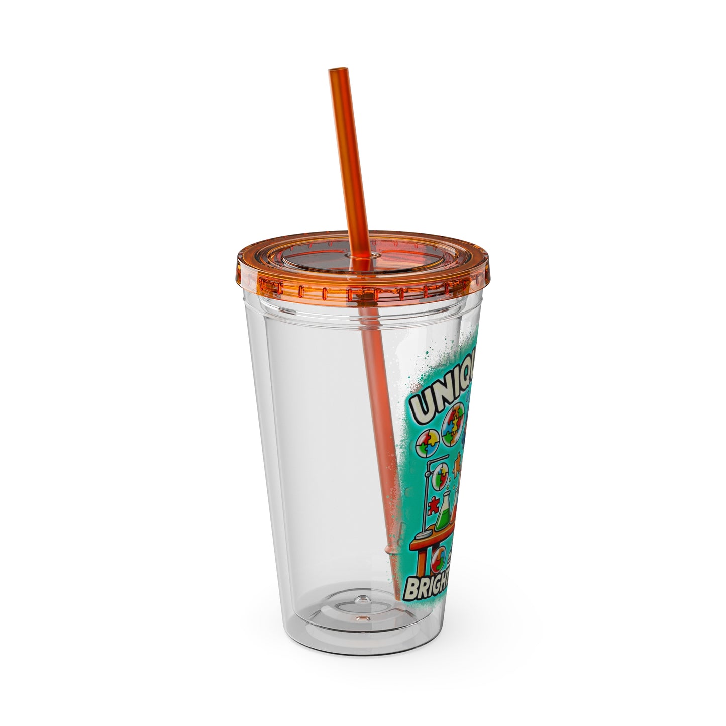 Unique Minds, Bright Ideas - Girl Scientist  -Sunsplash Tumbler with Straw, 16oz