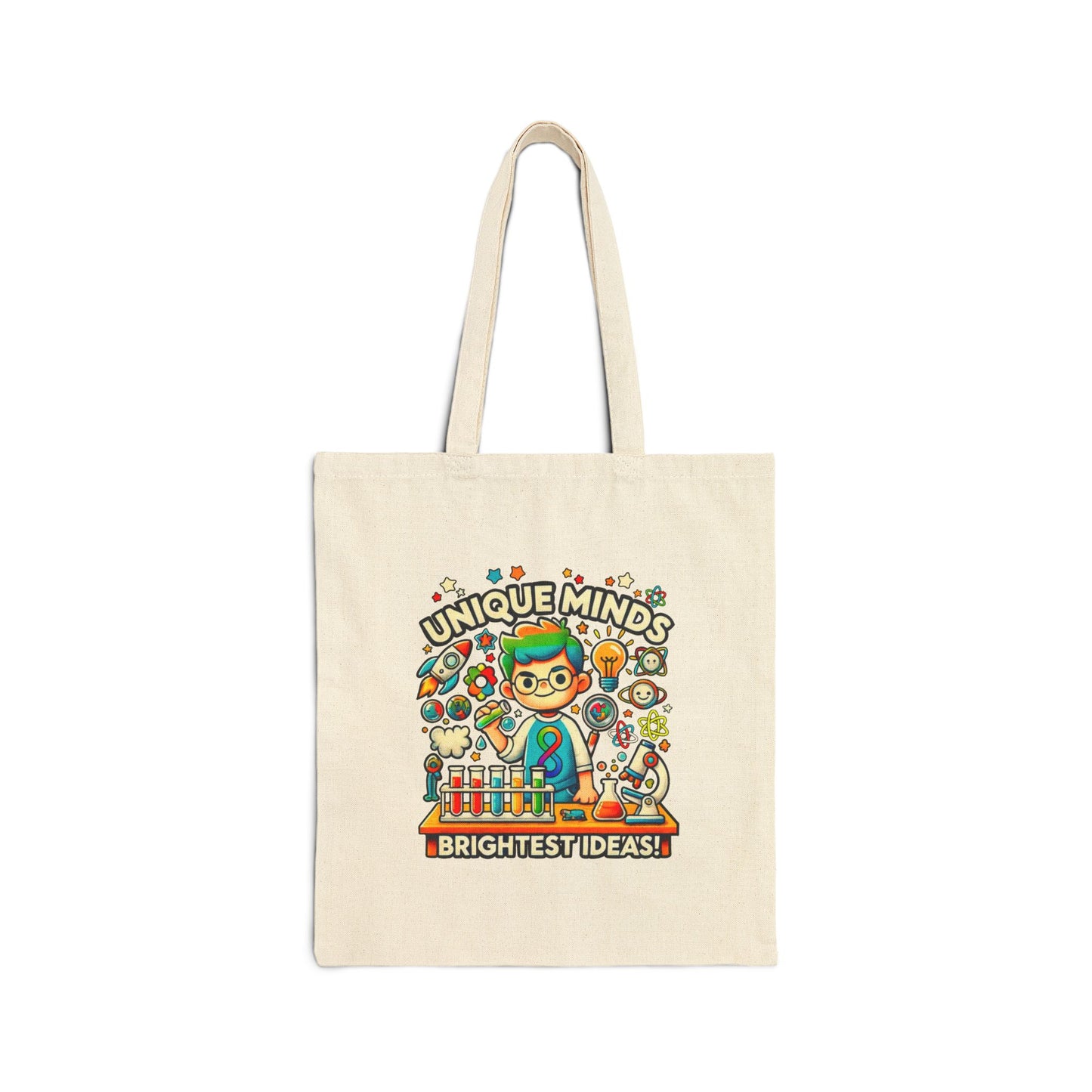 Unique Minds, Bright Ideas - Boy Scientist - Cotton Canvas Tote Bag