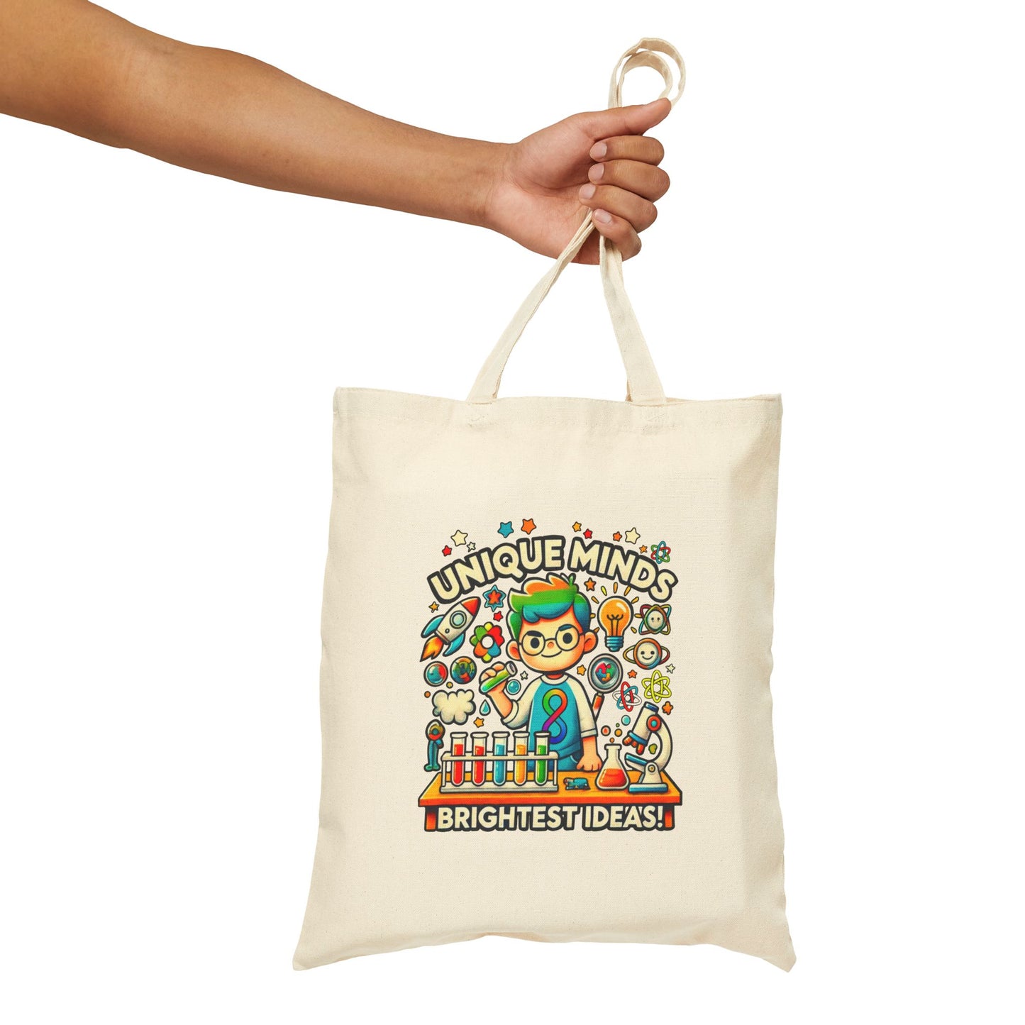 Unique Minds, Bright Ideas - Boy Scientist - Cotton Canvas Tote Bag