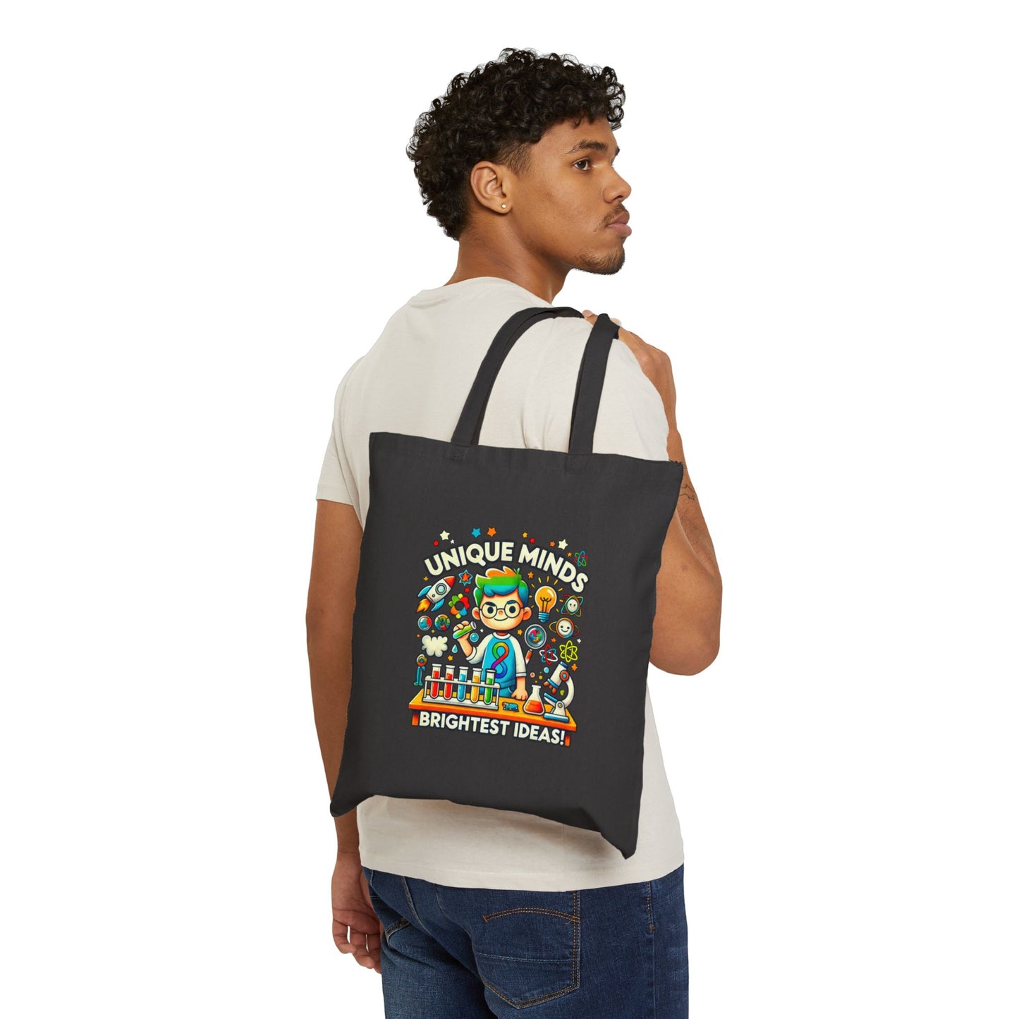 Unique Minds, Bright Ideas - Boy Scientist - Cotton Canvas Tote Bag