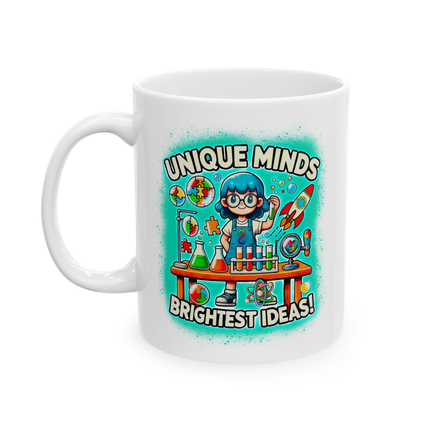 Unique Minds, Brightest Ideas - Girl Scientist - Ceramic Mug, (11oz)