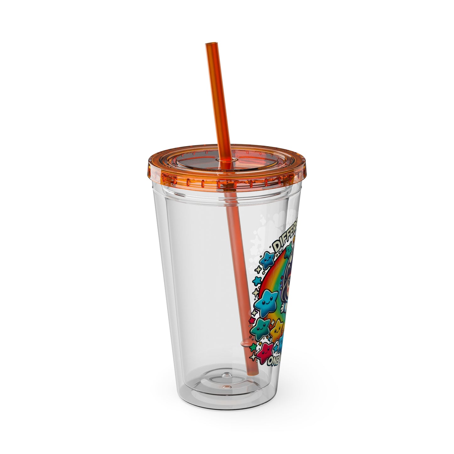 Different Stars, One Universe - Girl Astronaut -Sunsplash Tumbler with Straw, 16oz