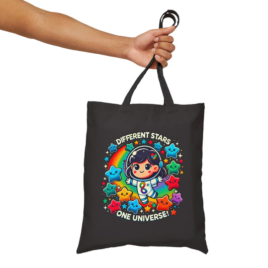 Different Stars, One Universe - Girl Astronaut - Cotton Canvas Tote Bag