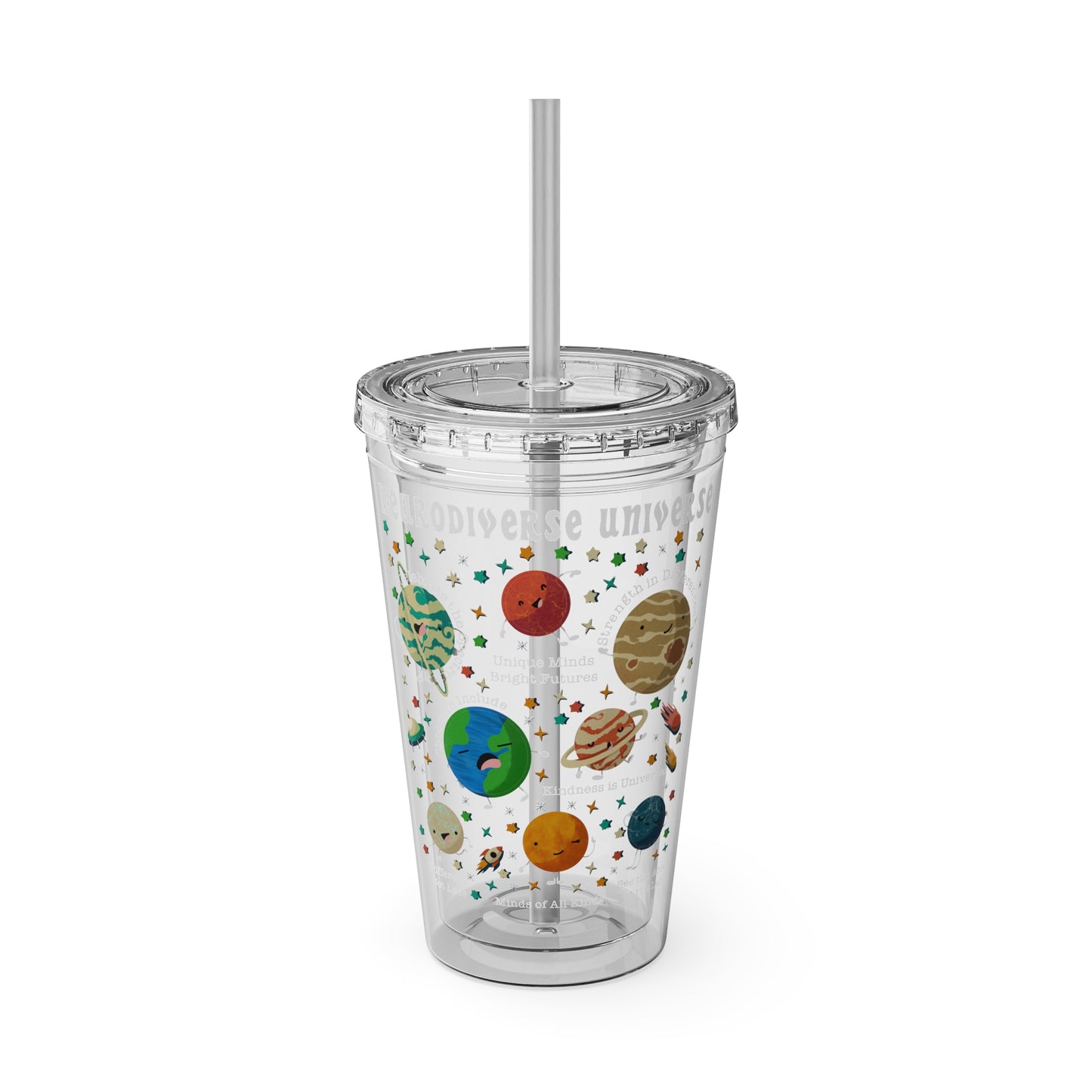 Neurodiverse Universe - Girl Astronaut -Sunsplash Tumbler with Straw, 16oz