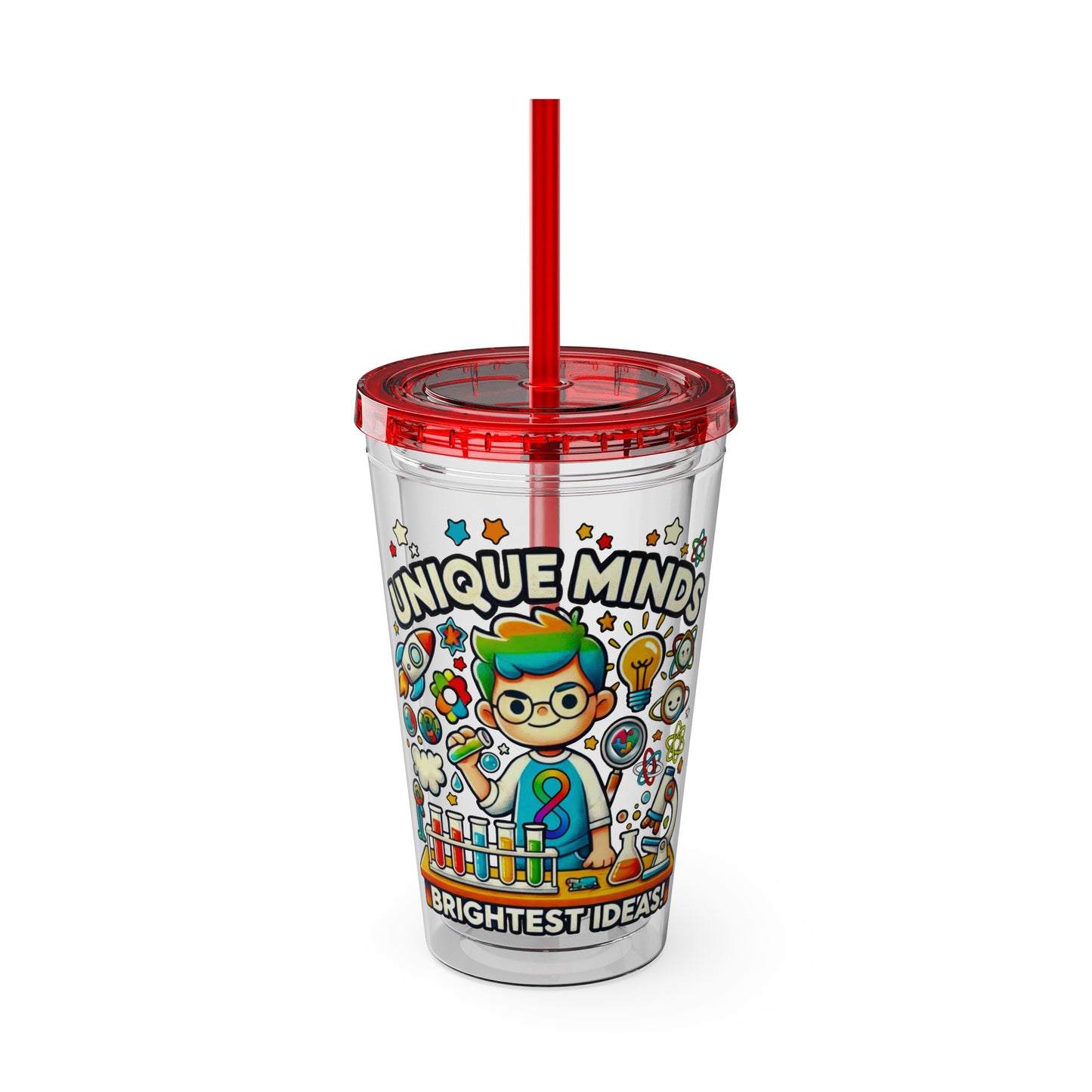 Unique Minds, Brightest Ideas - Boy Scientist - Sunsplash Tumbler with Straw, 16oz