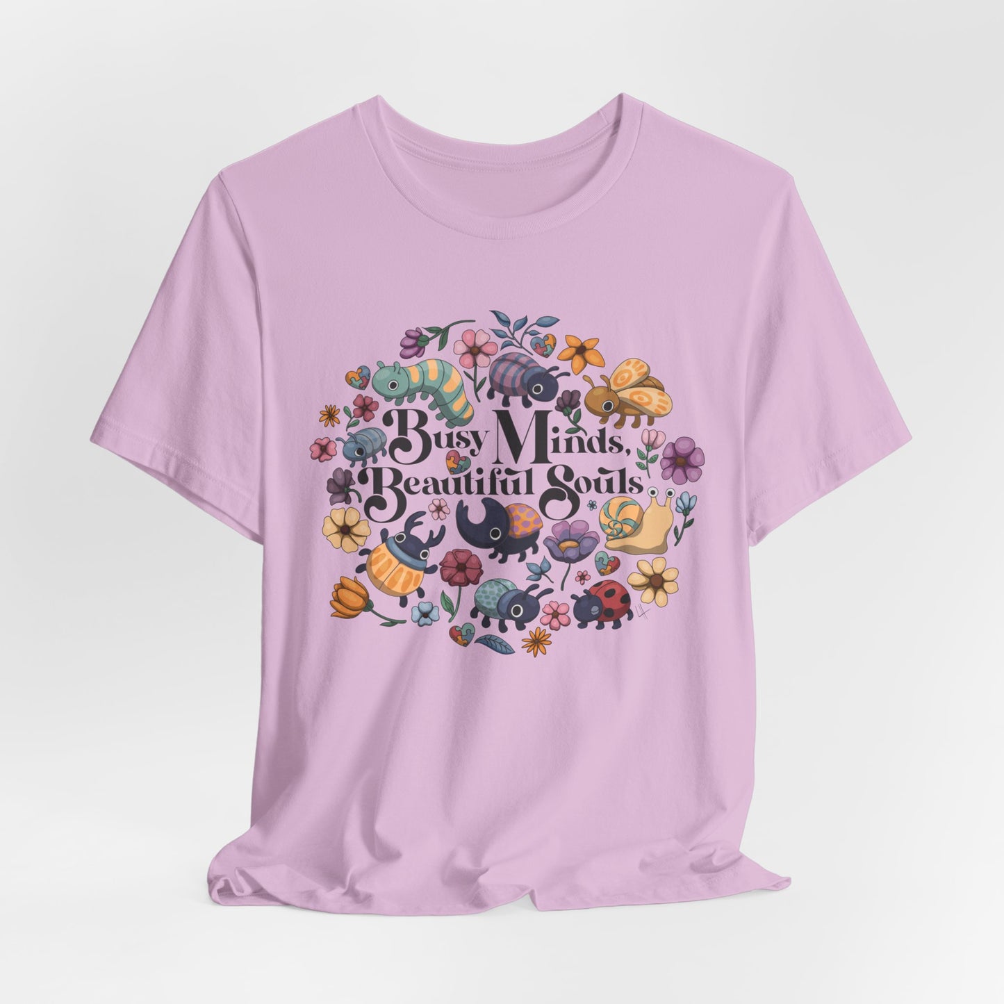 Busy Minds, Beautiful Souls - Flower and Bug - Adult Unisex Jersey Short Sleeve Tee