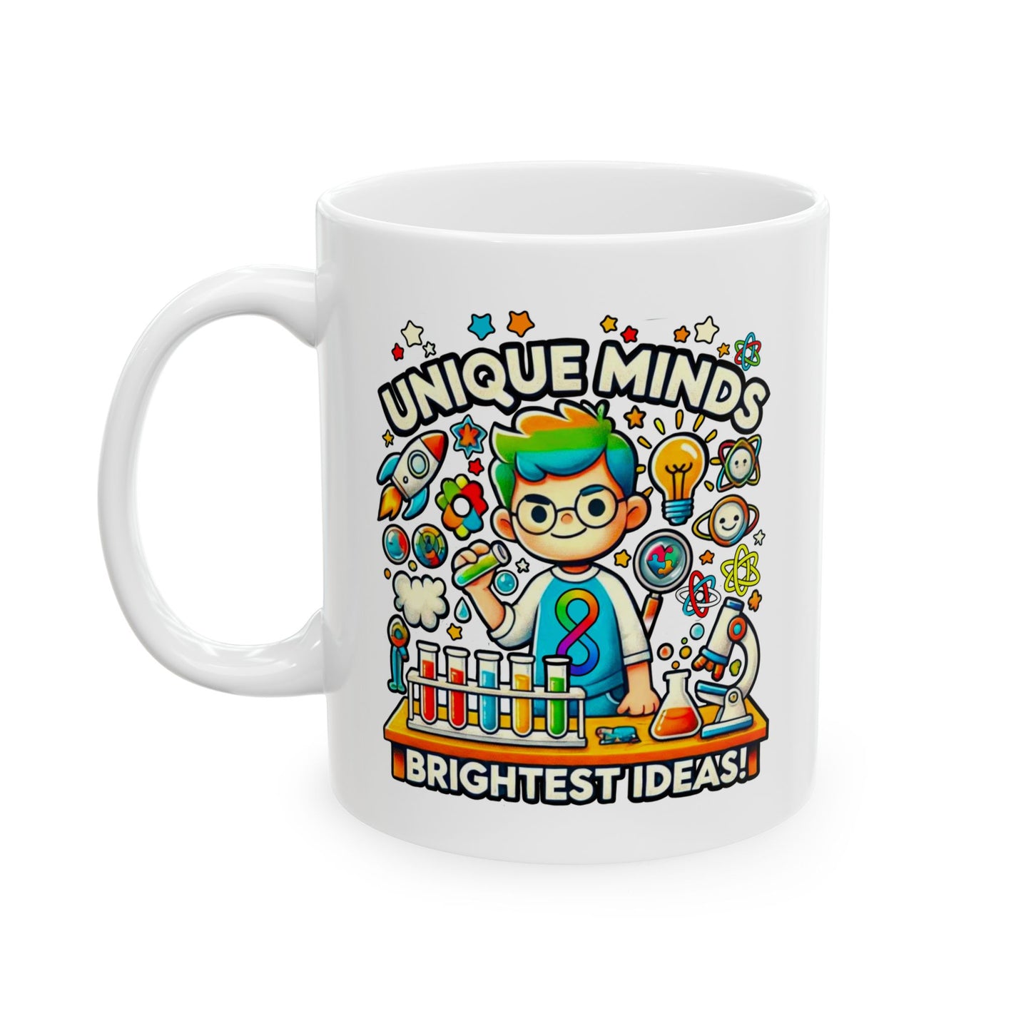 Unique Minds, Brightest Ideas - Boy Scientist  - Ceramic Mug, (11oz, 15oz)