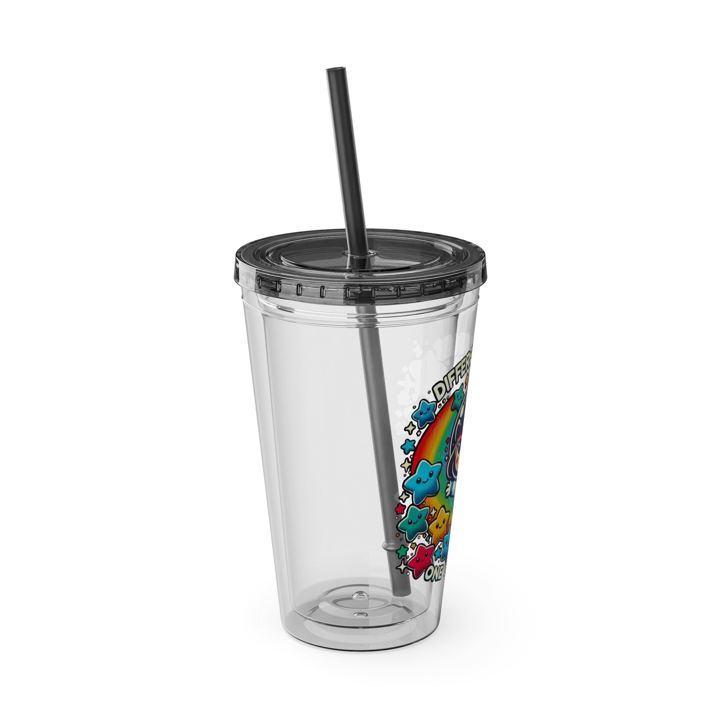 Different Stars, One Universe - Girl Astronaut -Sunsplash Tumbler with Straw, 16oz