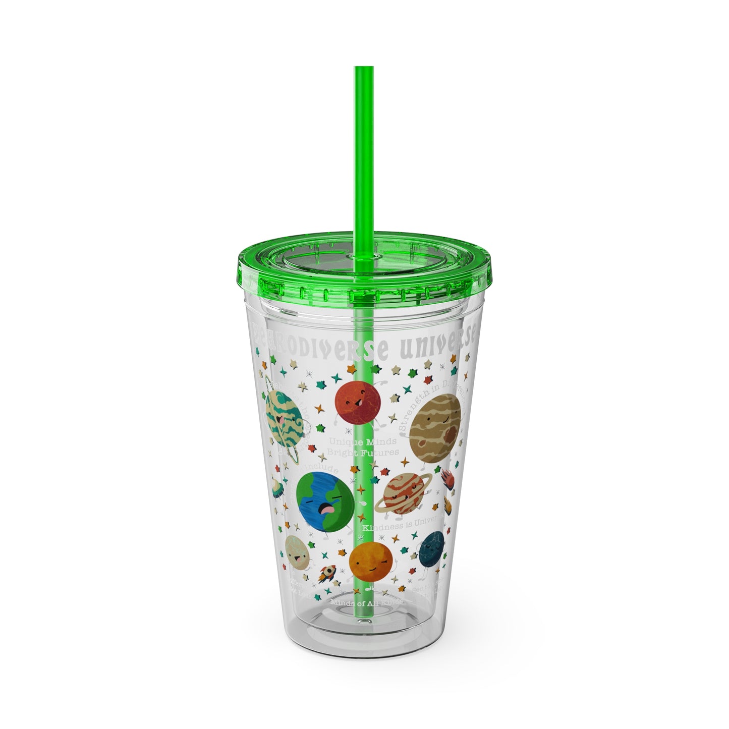 Neurodiverse Universe - Girl Astronaut -Sunsplash Tumbler with Straw, 16oz