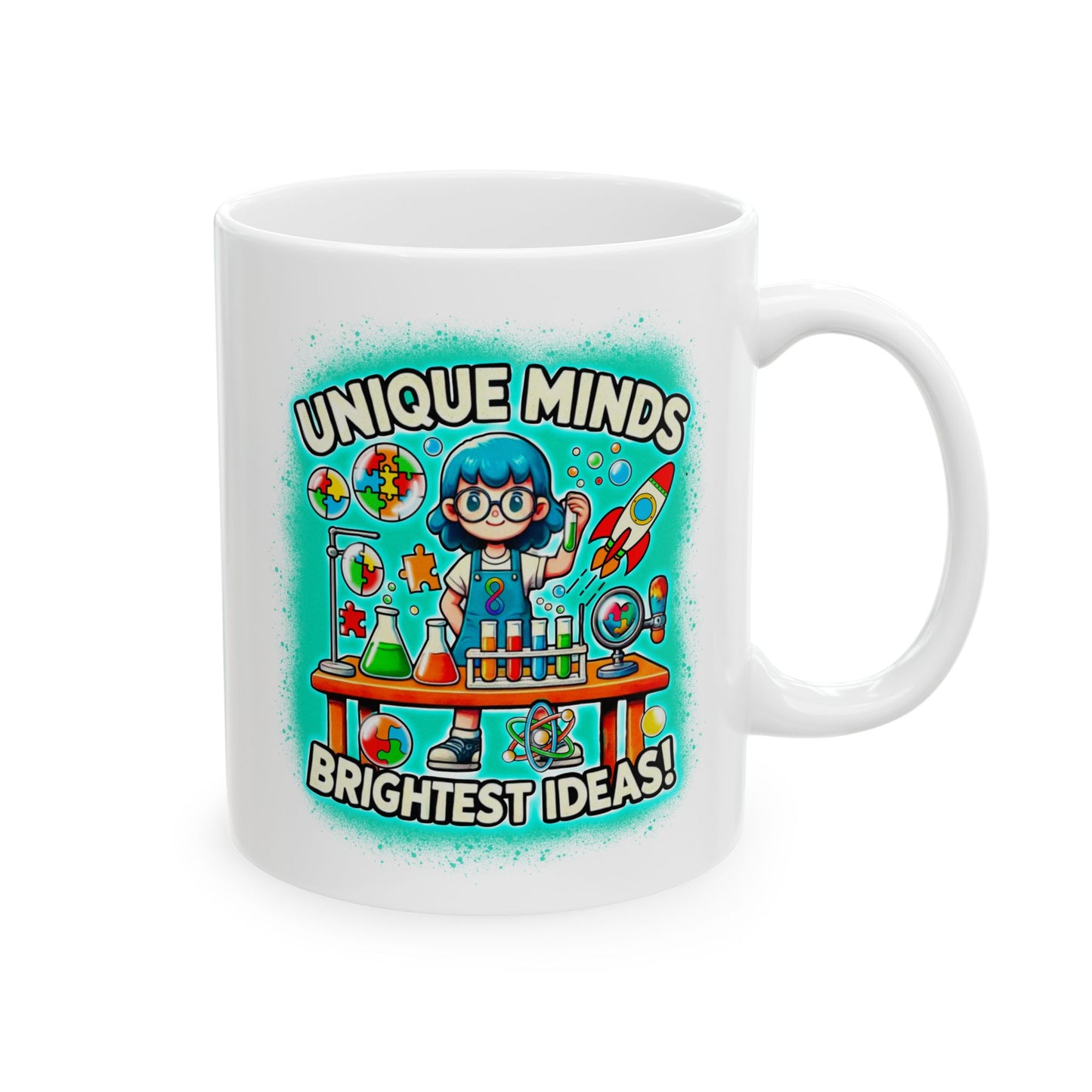 Unique Minds, Brightest Ideas - Girl Scientist - Ceramic Mug, (11oz)