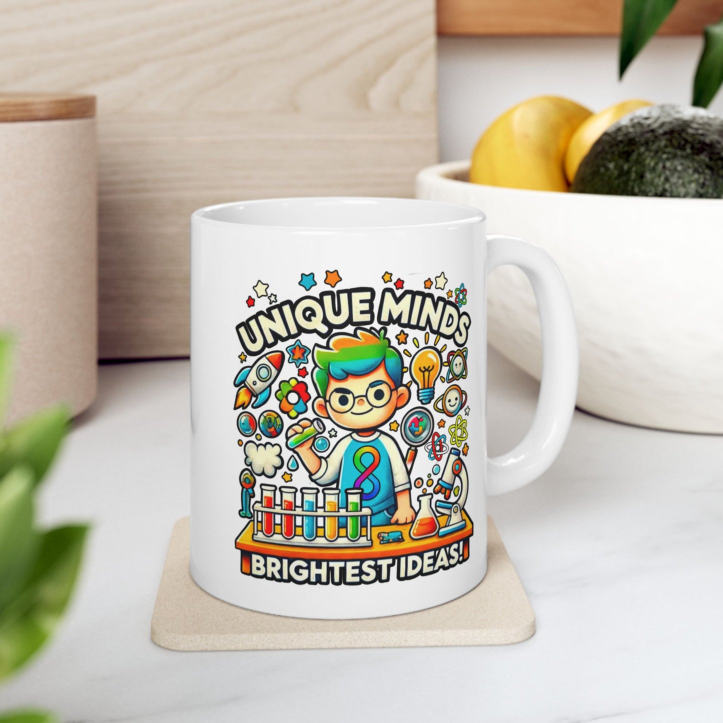 Unique Minds, Brightest Ideas - Boy Scientist  - Ceramic Mug, (11oz, 15oz)