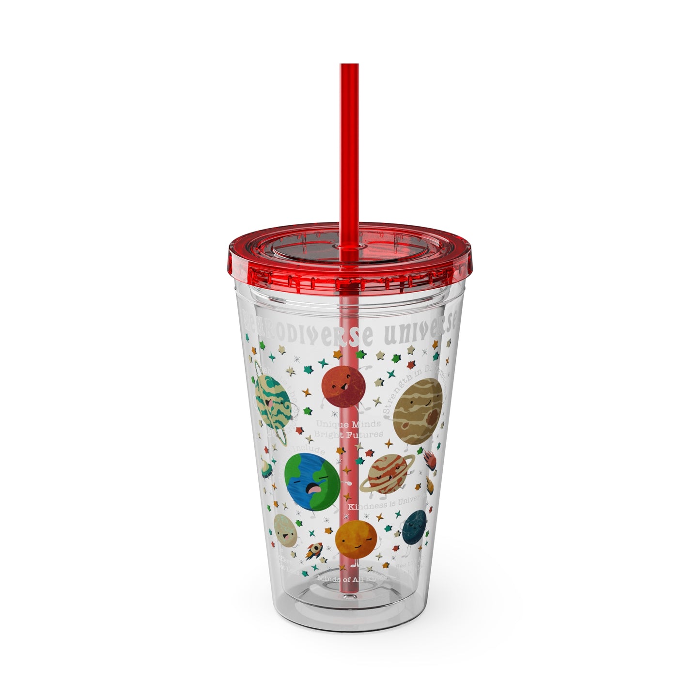 Neurodiverse Universe - Girl Astronaut -Sunsplash Tumbler with Straw, 16oz