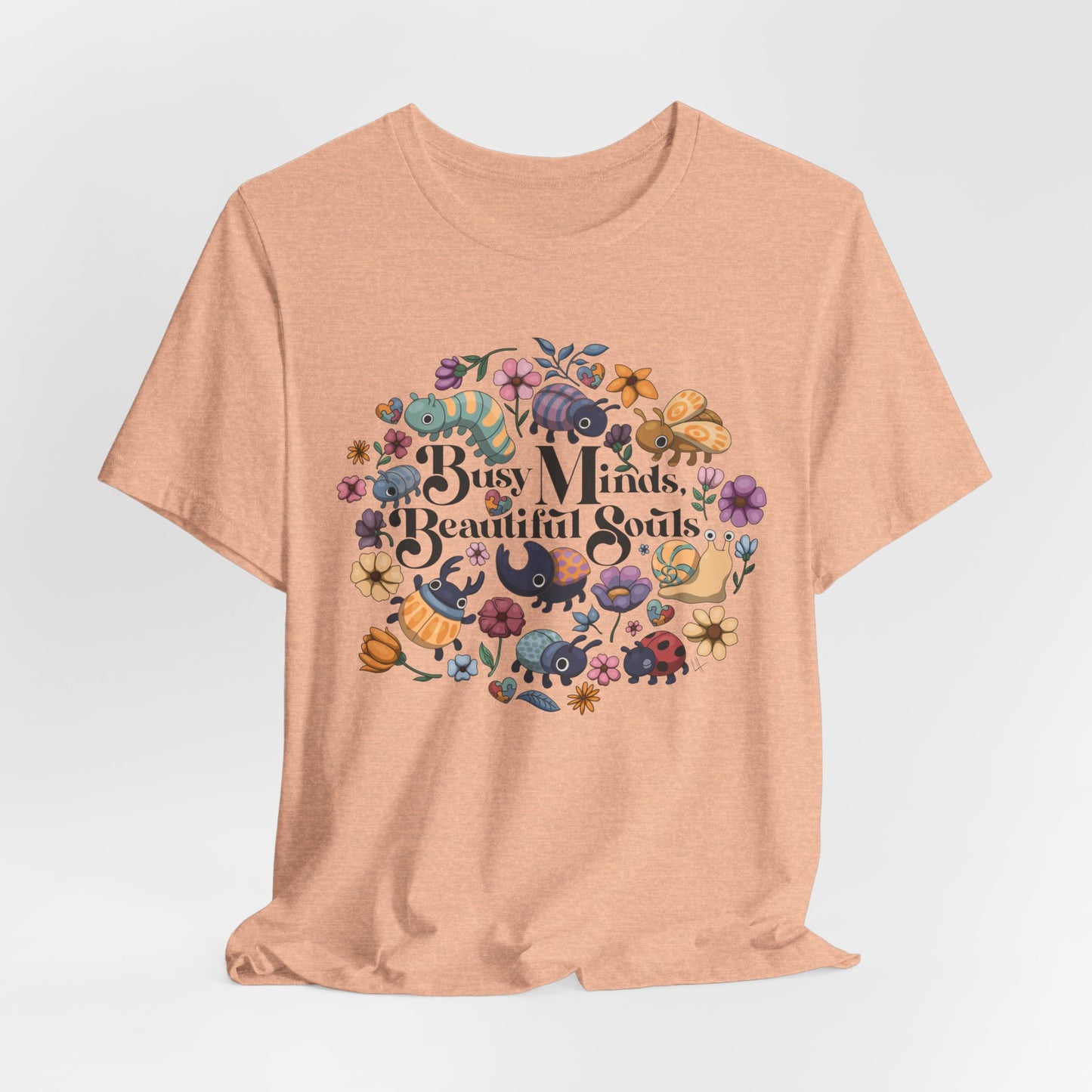 Busy Minds, Beautiful Souls - Flower and Bug - Adult Unisex Jersey Short Sleeve Tee